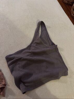 Joah Brown S/MRibbed One-Shoulder Crop Tank - Slate Gray